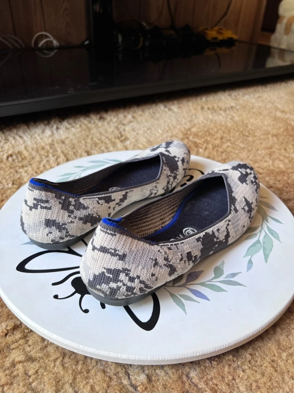 Rothy's Snake Print Flats with Blue Trim